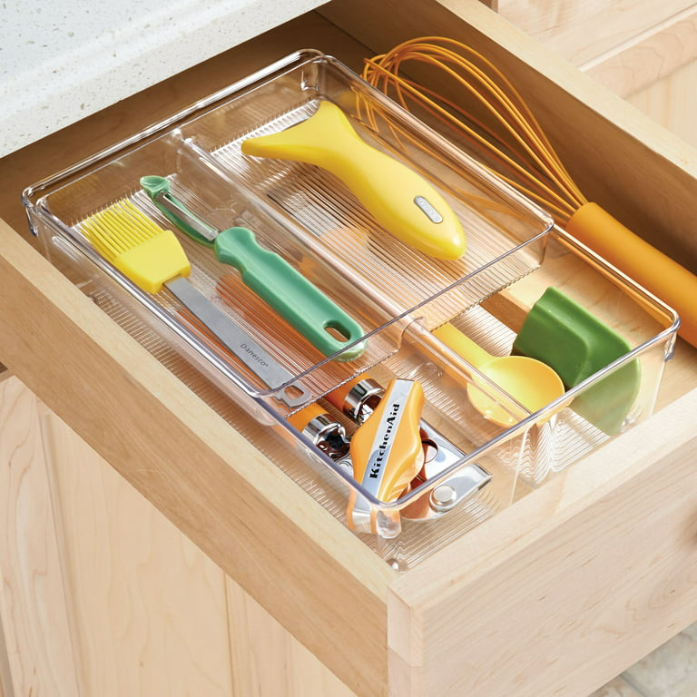 mDesign Plastic Stackable 2-Tier Kitchen Drawer Organizer Tray Bin, Clear 