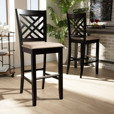 Baxton Studio Jason Modern and Contemporary Sand Fabric Upholstered and Espresso Brown Finished Wood 2-Piece Bar Stool Set
