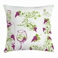 thumbnail image 1 of Wine Throw Pillow Cushion Cover, Wine Bottle and Glass Grapevines Lettering with Swirled Branches Lines, Decorative Square Accent Pillow Case, 16 X 16 Inches, Purple Lime Green White, by Ambesonne, 1 of 2