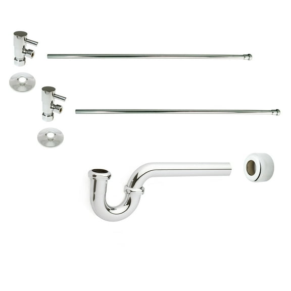 Westbrass Pedestal Sink Faucet Supply Kit with 1/4-Turn Lever Handles and P-Trap, Polished Nickel