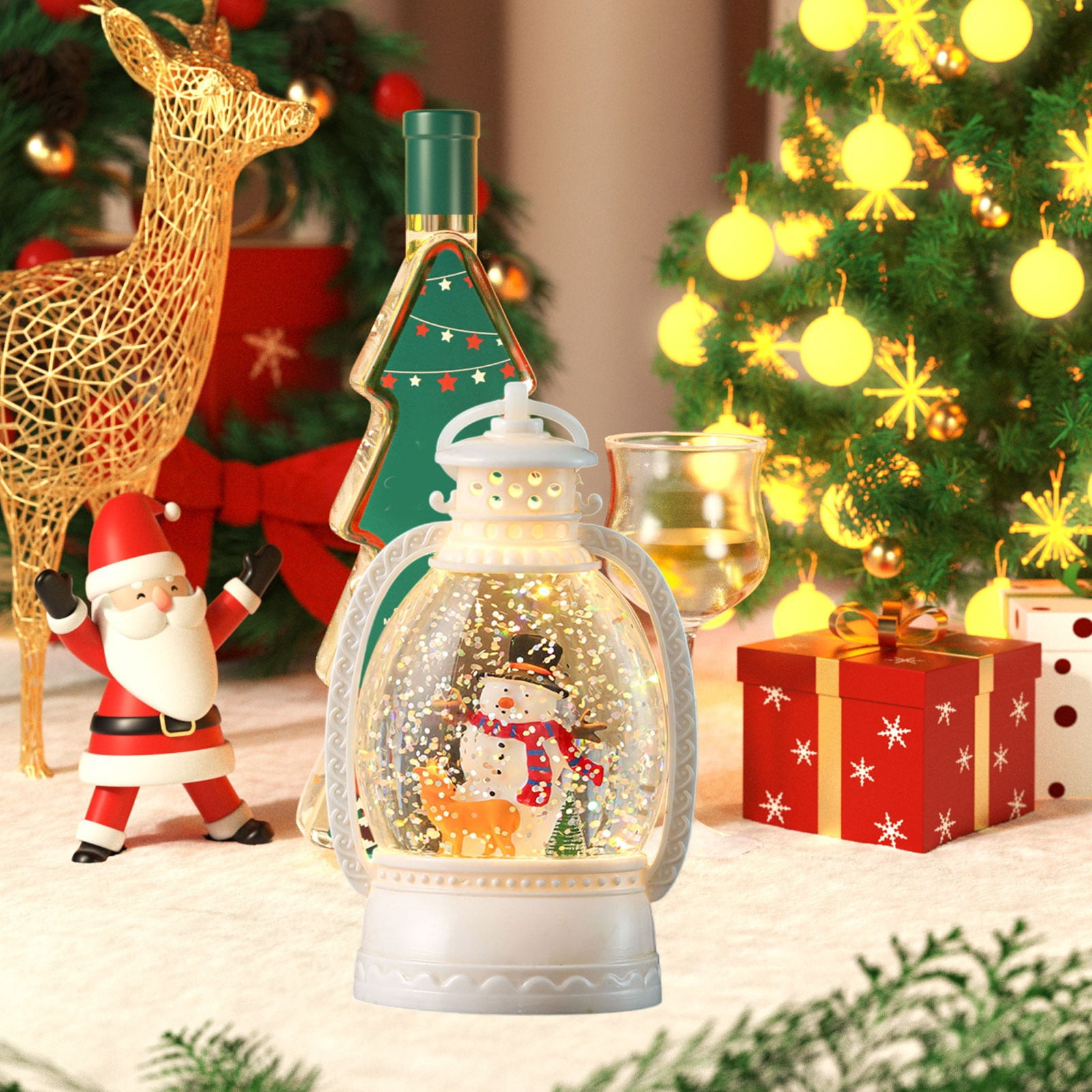 Portable Battery Christmas Lantern with LED Lights - Festive