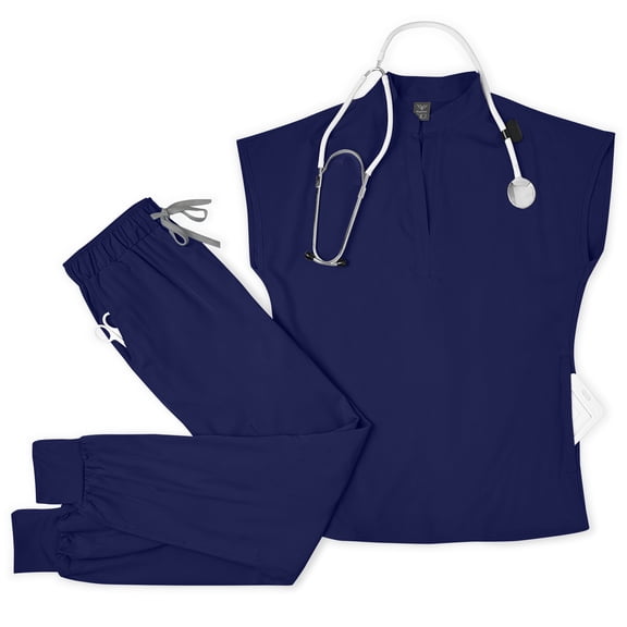 Fgvctg Jogger Scrubs for Women Plus Size Jogger Scrubs Stretchy V-Neck Scrub Pants and Tops Nursing Uniforms Medical Scrub Sets Tall Scrubs Navy XL