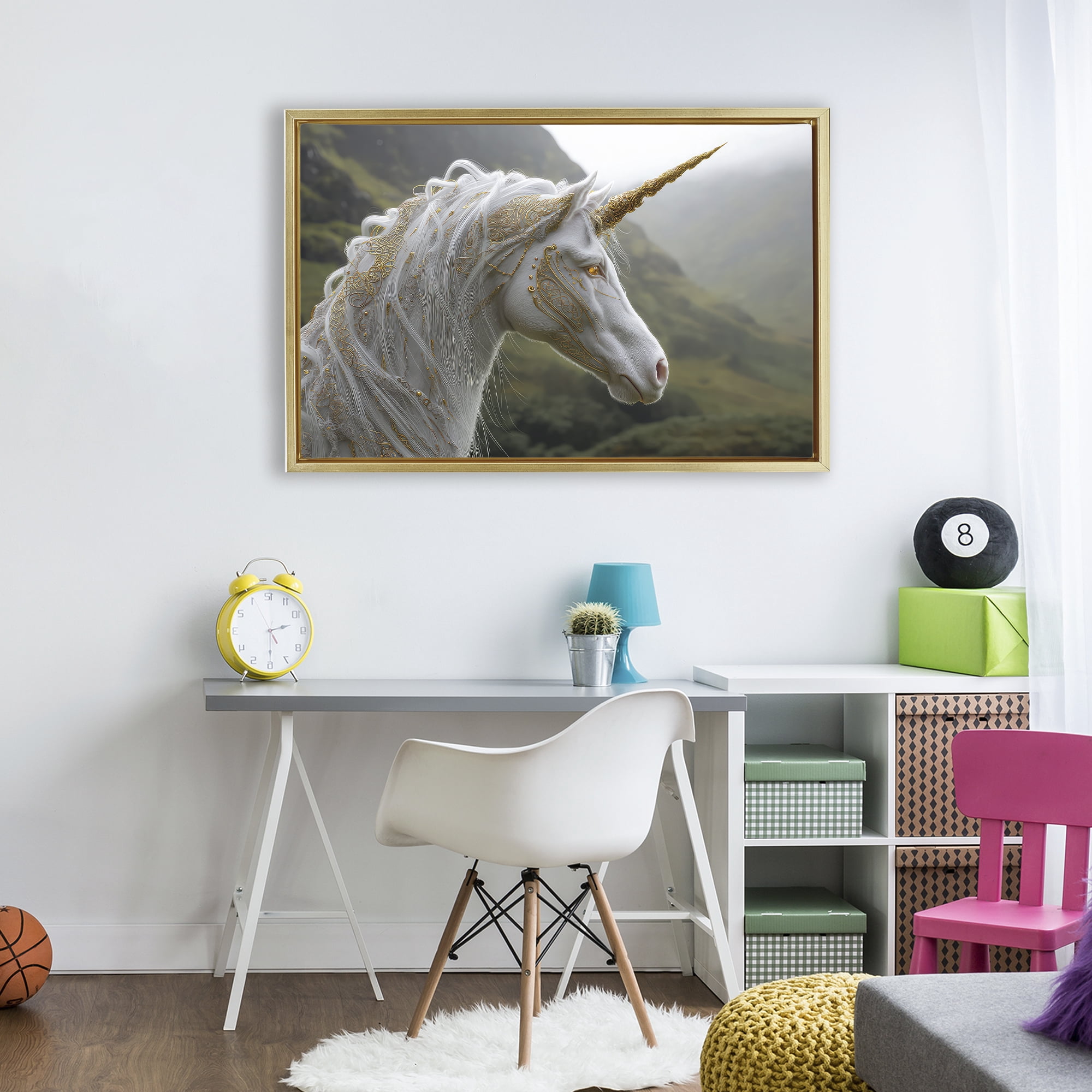 Stupell Industries Ornate Celtic Unicorn Gold Framed Floater Canvas Wall Art, design by The Wands Want