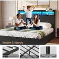 thumbnail image 6 of Queen Size Bed Frame with Bookcase Headboard and Charging Station, Wooden Platform Bed Frame with LED Lights and 4 Drawers, Queen Beds for Bedroom, No Box Spring Required, Black, 6 of 10
