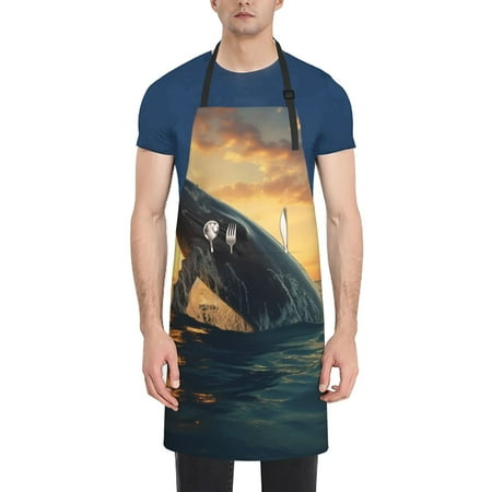 

Goofa Sunset Ocean Whale Printed Waterproof Apron 33 Chef Aprons for Men Heavy Duty Chemical Work Apron Adjustable Bib Apron
