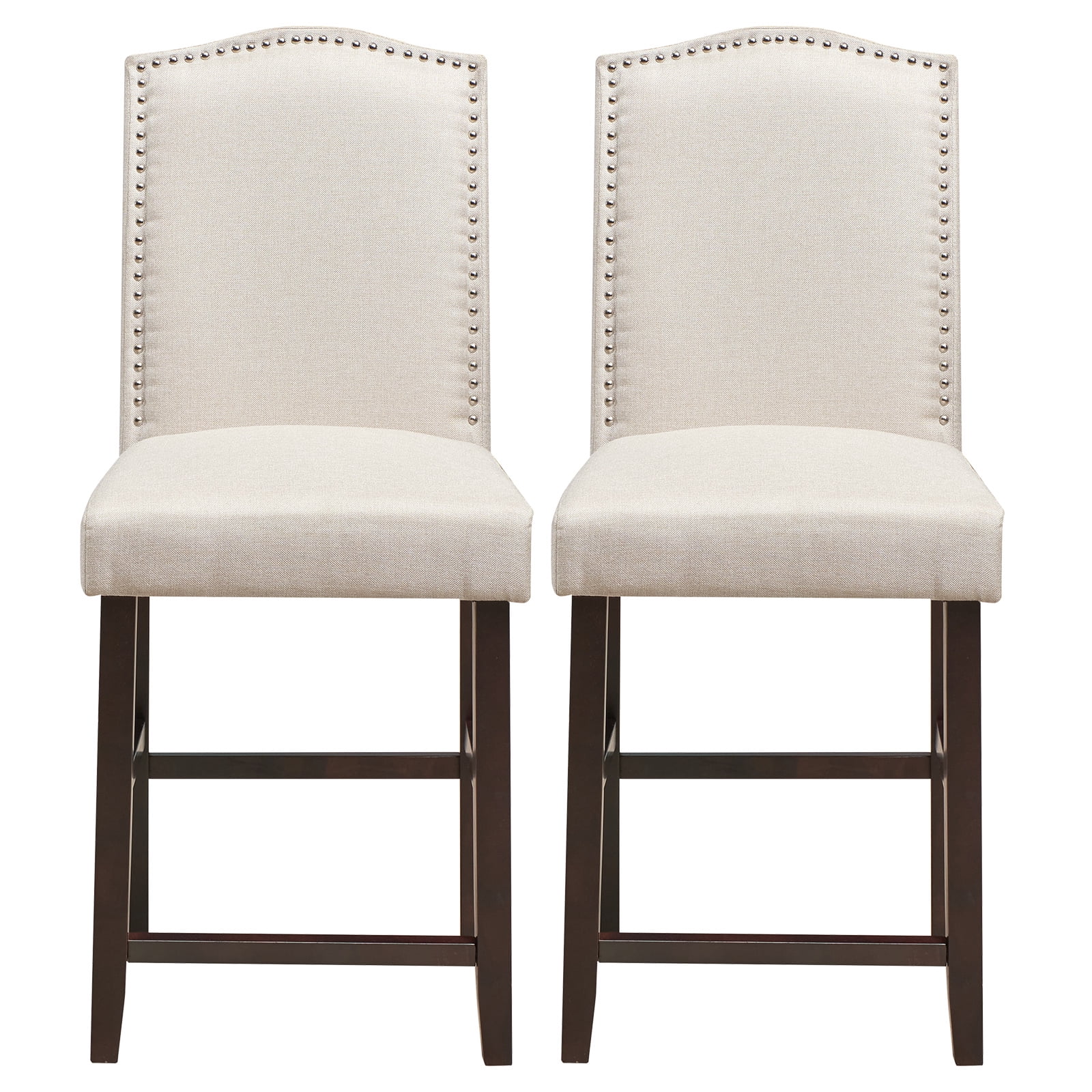 Topbuy Set of 2 Nailhead Bar Stools Upholstered Counter Height Stool for Kitchen/Dining Room