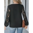 thumbnail image 4 of Cupshe Women's Black Top Scalloped V-Neckline Floral Lace Puff Sleeve Cloth, 4 of 5