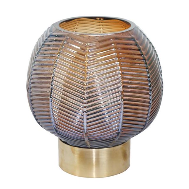 Benjara BM217168 Vase en Verre de Forme Bombée avec Base Ronde en Métal&44; Brun & Or