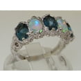 thumbnail image 2 of LBG British Made 18k White Gold Natural London Blue Topaz & Opal Womens Eternity Ring - 33 size options - Size 8.5, 2 of 8