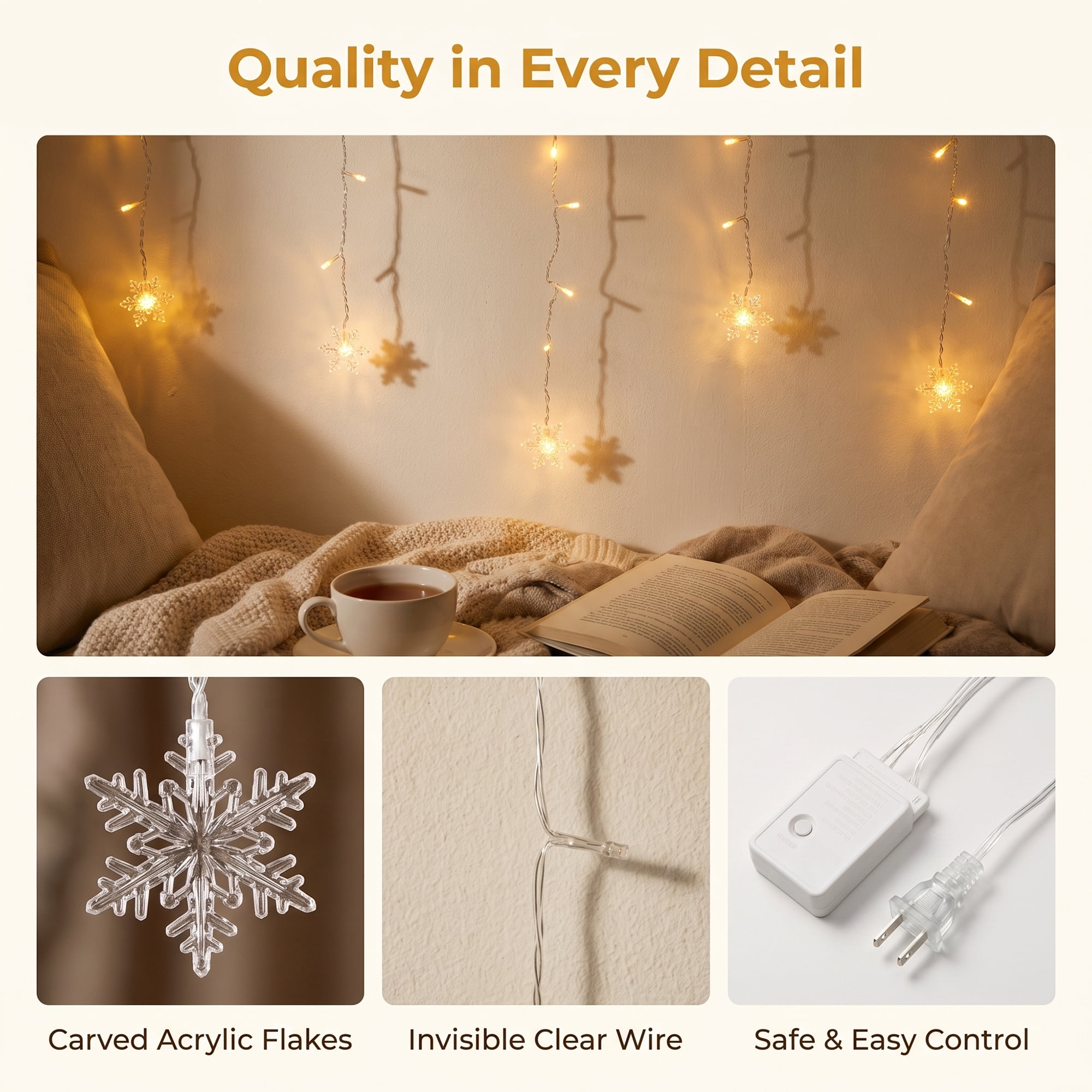 Unique Bargains 3D Snowflake Decor Lights for Indoor 3.5 ft Warm White US Plug In Powers