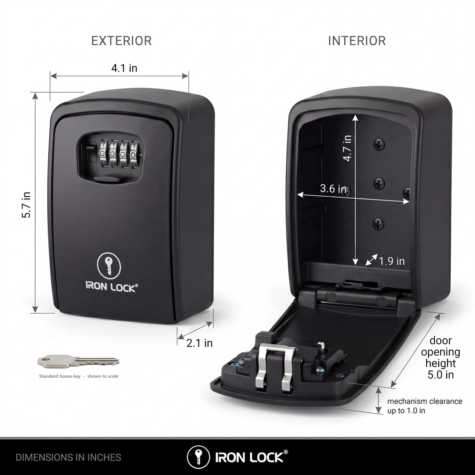 Iron Lock® Key Lock Box XXL Wall Mount – Waterproof Outdoor Key Safe with Heavy-Duty Metal Body & 4-Digit Combination – Lock Box for Keys Outside for Home, Rentals & Realtors Extra Large (Black, XXL)