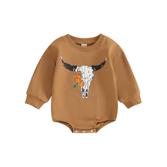 LMLYSoH Baby Girls Boys Sweatshirts Rompers Halloween Clothes Pumpkin Cow Pattern Crew Neck Long Sleeve Toddler Fall Bodysuits