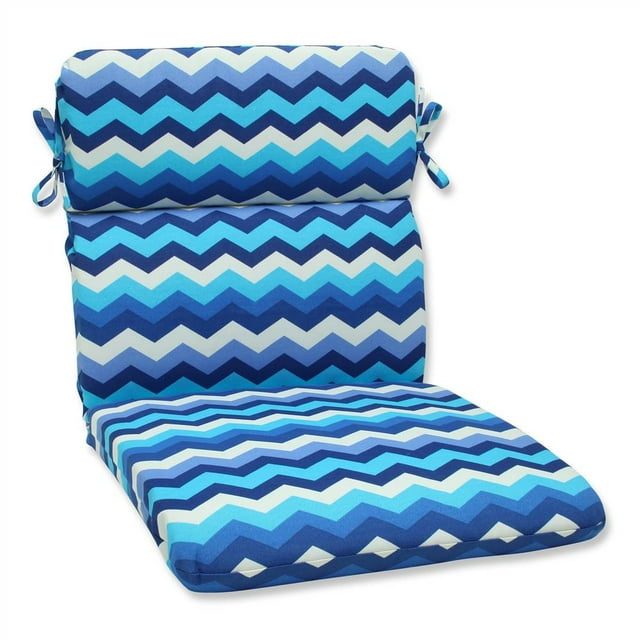Pillow Perfect Outdoor/Indoor Panama Wave Azure Round Corner Chair Cushion, 40.5" x 21", Blue