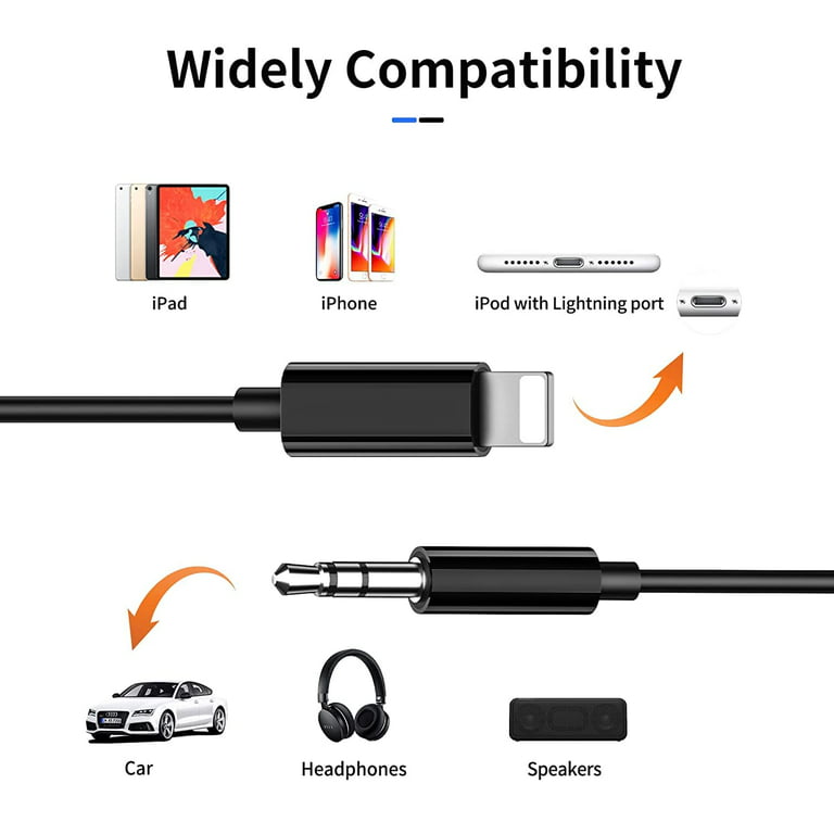 INECK - iPhone Voiture cable audio AUX 1 m Lightning vers audio