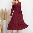 thumbnail image 4 of Vestido túnica de mujer de manga larga con cuello en V, elegante vestido informal de lunares suizos, vestido de cóctel de otoño e invierno, vestido de fiesta con cinturón, 4 of 6