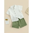 thumbnail image 3 of Hirigin Toddler Baby Boy Linen Outfit Button Down Shirt Plain Shorts Cute Infant Newborn Photoshoot Clothes Summer 2Pcs Set, 3 of 8