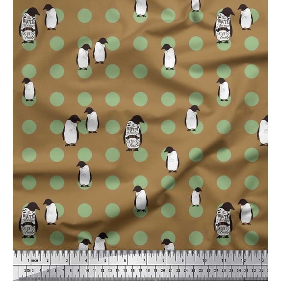 Soimoi polyester Crepe Fabric Dot & Penguin Ocean Printed Craft Fabric by the Yard 52 Inch Wide