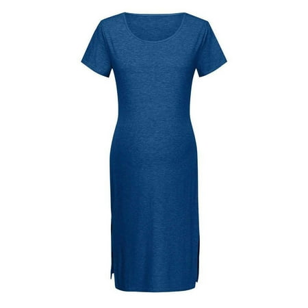

Akklian Women s Maternity Plain Short Sleeve Breast-Feeding Dress Pregnant O-Neck Nursing Midi Dress Summer Savings Clearance