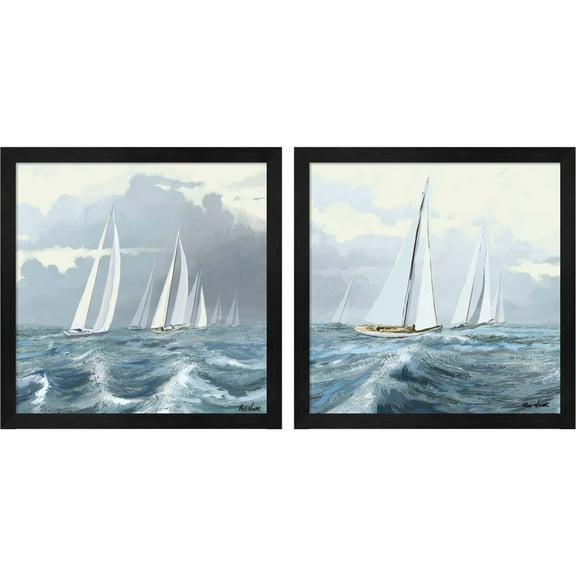 Great Art Now Sailing Ships by Rick Novak, 2 Piece Framed Art Set Each 13"W x 13"H