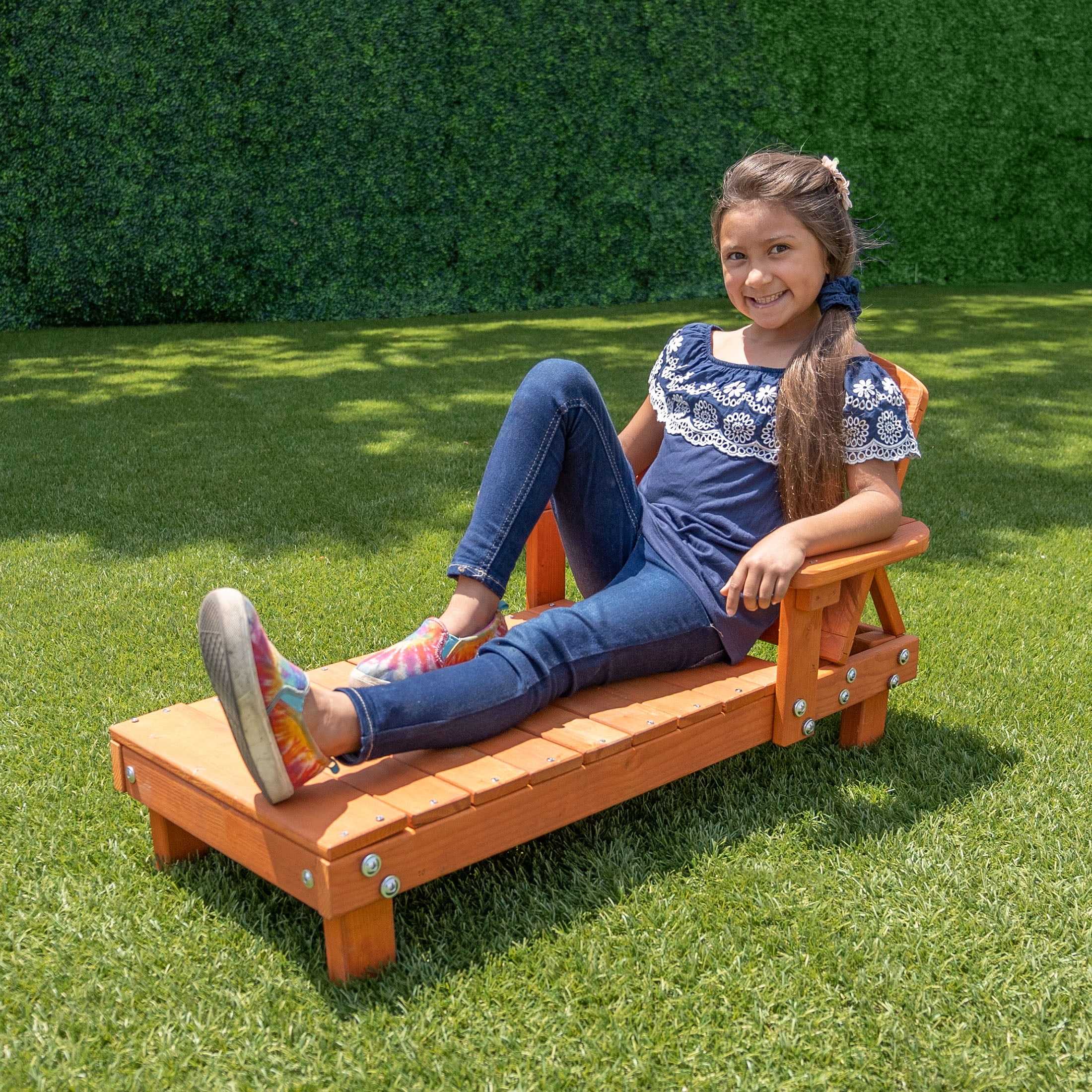 Sportspower Kids Wooden Outdoor Chaise Lounge Chair, 36." x 20.35" x 20.6", Brown