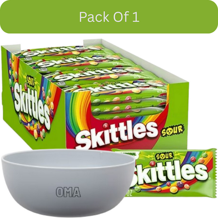 Skittles Sour Fruity Chewy Candy, Full Size, 1.8 oz., 24 pk. With White Bowl By OMA