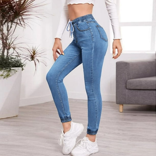 Women'sHigh Waist Jeans Fashion Loose Soft Jeans Retro Solid Denim Bloomers Walmart.com