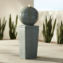 Ball and Pillar 34 1/4" High Large Modern Indoor Outdoor Decor Faux Stone Floor Fountain with Light LED Bubbler
