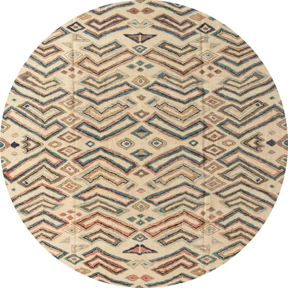 Ahgly Company Indoor Round Abstract Dark Almond Brown Abstract Area Rugs, 8' Round