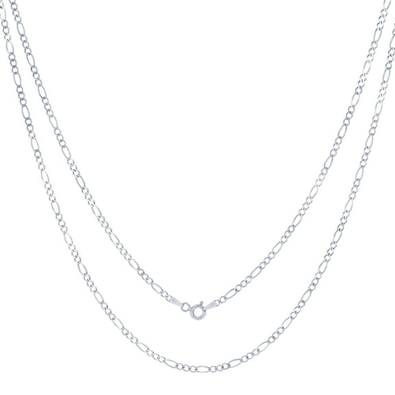 Nuragold 14k Real White Gold Solid Figaro Link 2.25mm Chain Necklace (16"-24") Italian Jewelry for Men & Women