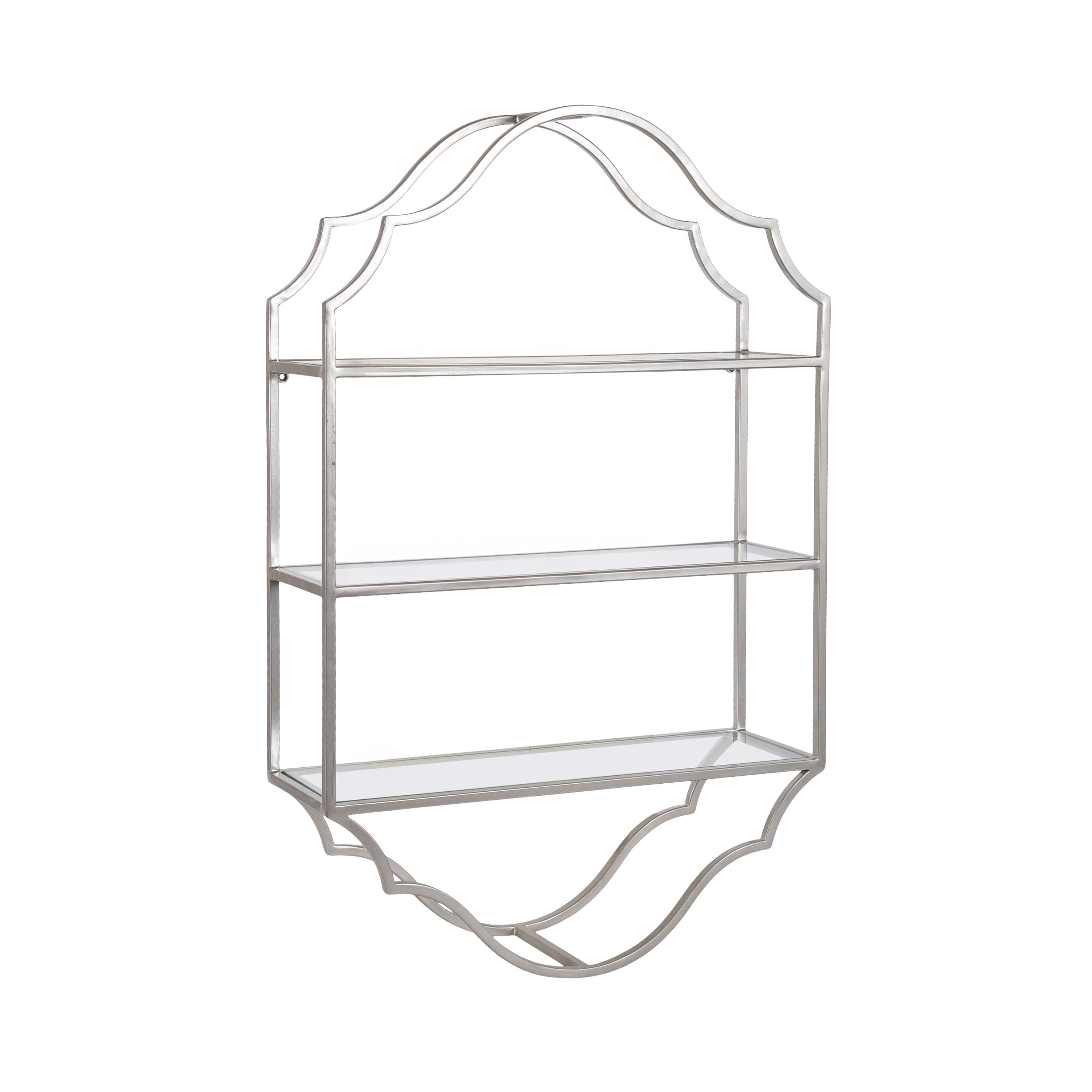Kate and Laurel Leanna Three-Tiered Wall Shelf, 20 x 32, Silver, Decorative Floating Shelf Storage and Wall Organizer for Bathroom Over Toilet Storage or Display