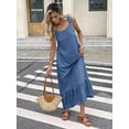 thumbnail image 5 of Dusty Blue Womens Sleeveless Ruffle Hem Maxi Dress With Open Back And Tie Detail, 5 of 7