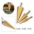 thumbnail image 3 of Juego de 3 Brocas Escalonadas HSS, 4-12 Mm, 4-20 4-32 Cono Titanio, Madera, Metal, Cortador Agujeros, VáStago Hexagonal, Herramienta Cambio RáPido, 3 of 7