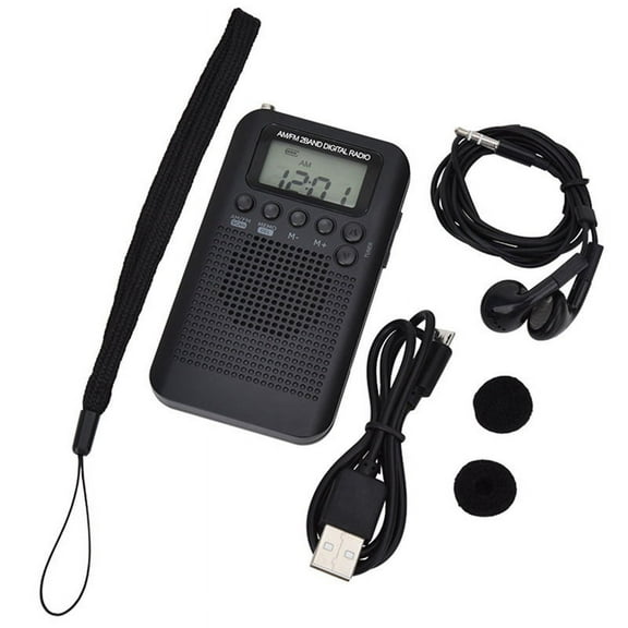 AM/FM Radio with LCD Display Pocket Handheld Radio Digital Dual Band Receiver Portable Speaker Black