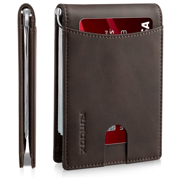 Cartera RUNBOX Slim de piel de carbono con bloqueo RFID, 11 tarjetas