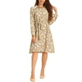 thumbnail image 2 of INSPIRE CHIC Women's Floral Collar Long Sleeve Tie Waist Midi Shirt Dress XS Khaki, 2 of 6
