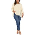 thumbnail image 3 of DARING DIVA Women's Plus 3/4 Sleeves Round Neck Lace Panel Top 3X Beige, 3 of 6