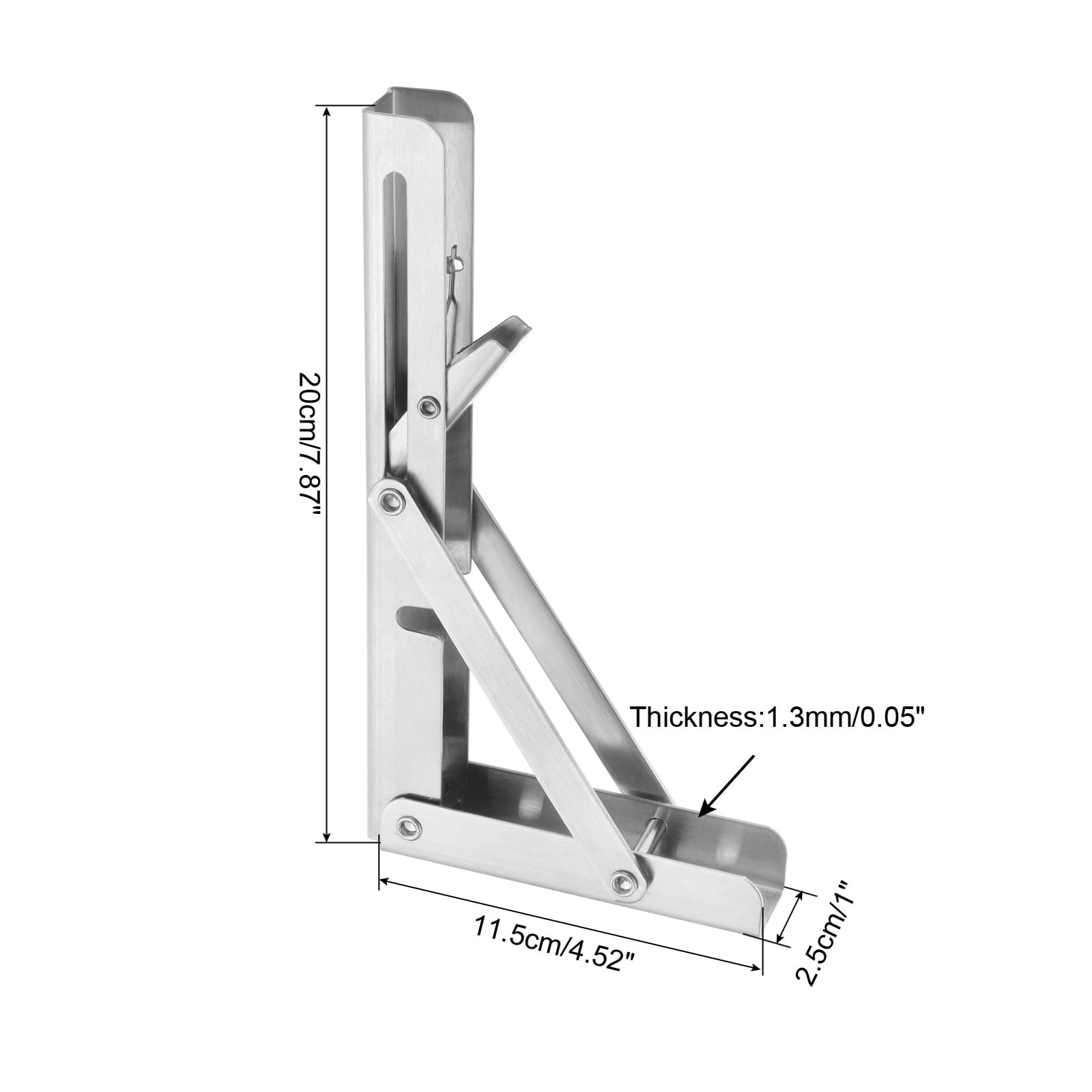 Uxcell 2 Pcs Folding Shelf Brackets, 8 Inch Stainless Steel Collapsible Shelf Bracket, L Shelf Bracket, Silver