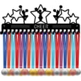 thumbnail image 1 of Soportes para medallas de porristas, exhibidor de medallas con estrellas y pentagramas metálicos, organizador de placas para medallas de porristas, colgador de pared negro con 20 ganchos, 1 of 9