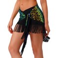 thumbnail image 5 of HULIJA Women's Belly Dance Hip Scarf Glittery Sequin Fringe Triangle Short Skirt Latin Jazz Dance Skirts Gradient Green One Size, 5 of 6