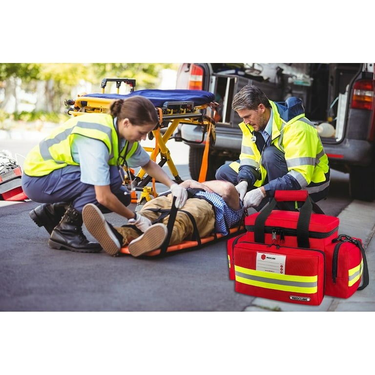 Redcube Emergency Bag Empty First Aid Bags for Trauma Professional Multiple Compartment Kit Carrier for Emergency Medical Supplies Red