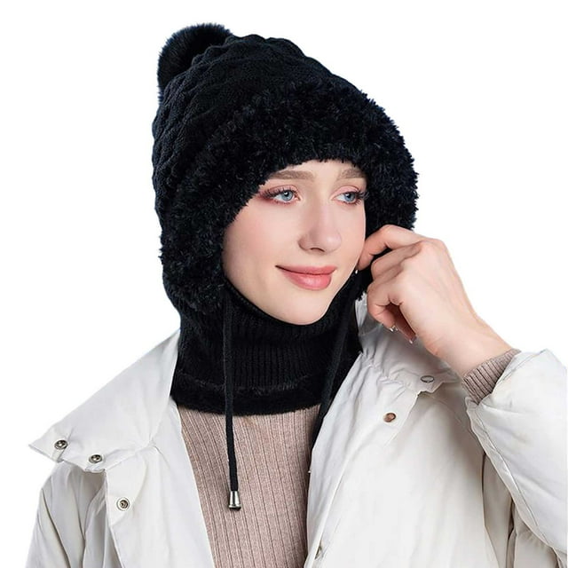 Horivan 1 Packs Knitted Beanie Hat Scarf Mask 3 in 1 Winter Warm Fleece Lined Cold Weather Accessories for Women Outdoor Ski Snow Sports