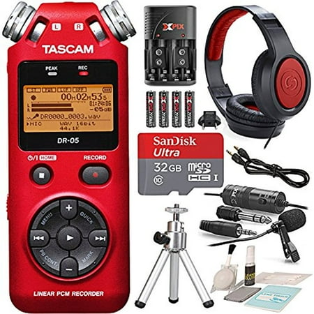 Tascam DR-05 (Version 2) Portable Handheld Digital Audio Recorder (Red) with Platnium accessory bundle