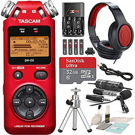 Tascam DR-05 (Version 2) Portable Handheld Digital Audio Recorder (Red) with Platnium accessory (Best Handheld Audio Recorder)