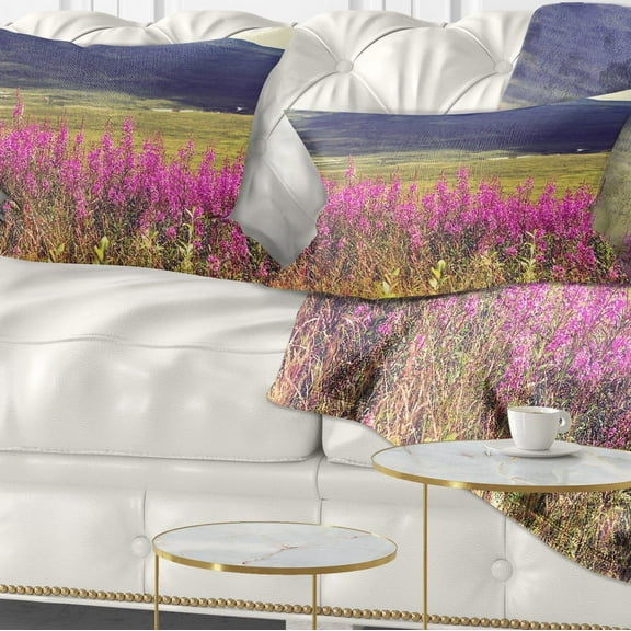Designart Purple Flowers in Mountain Pasture - Floral Throw Pillow - 12x20
