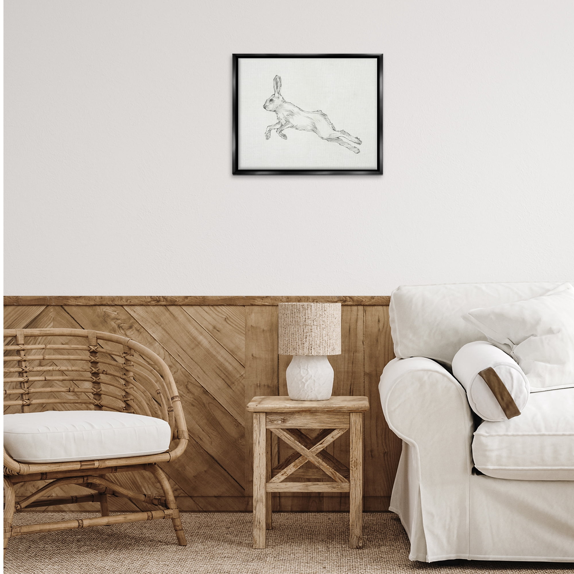 Stupell Industries Rabbit Hopping Sketch Animals & Insects Drawing Black Floater Framed Canvas Art Print Wall Art, 21 x 17