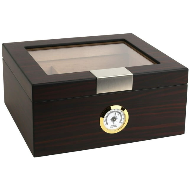 Premium Cigar Humidor for 25-50 Cigars - Elegant Humidor humidor with Hygrometer and Humidifier - Cedar Lined Cigar Box for Optimal Humidity Control (Walnut-Analog)