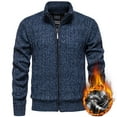 thumbnail image 2 of Lovskoo Men's Cardigan Sweaters Casual Solid Color Winter Warm Fleece Lined Full Zip Sweaters Knitted Cardigan with Pockets Dark Blue, 2 of 4