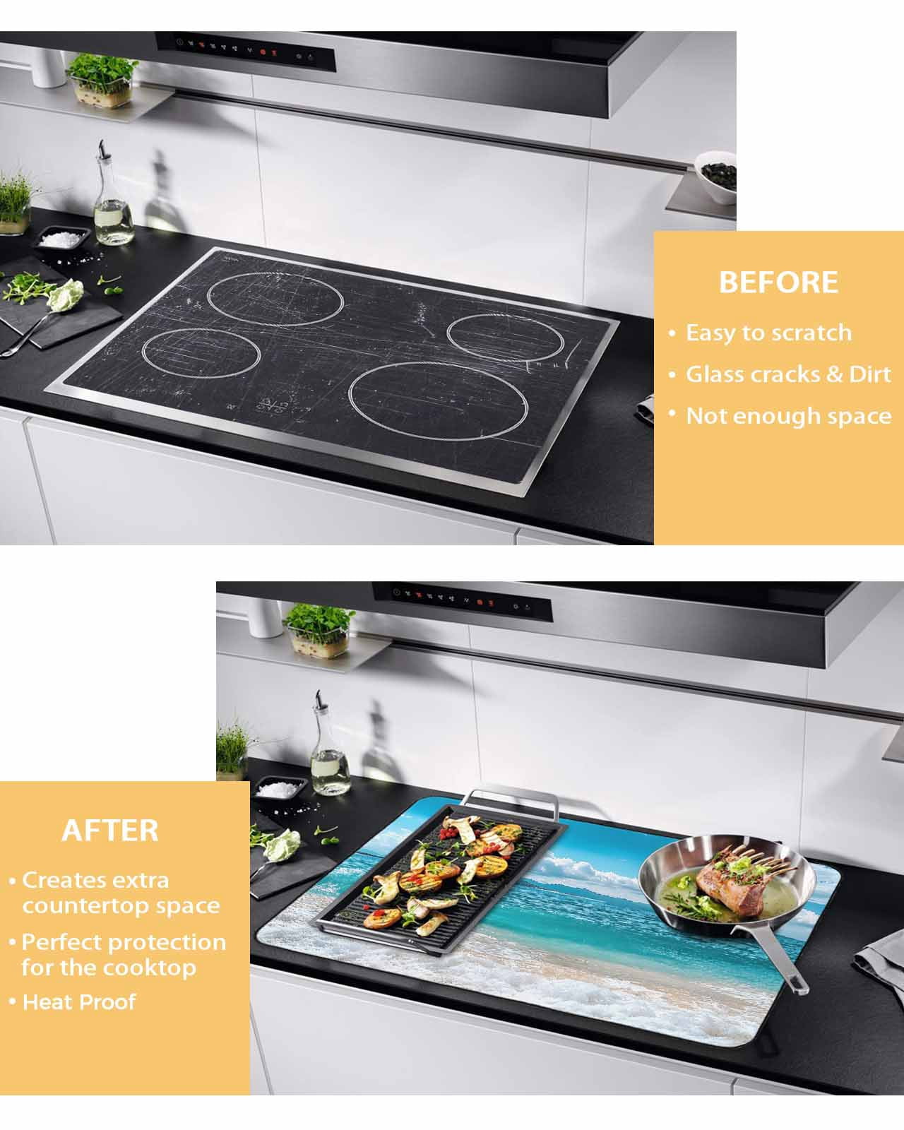 nqOlkjepod Large Induction Cooktop Protector Mat 24"x21", Summer Beach Coastal Stove Top Covers for Electric Stove, Vacation Seaside Ocean Decorative Stove Burner Cover Mats, Glass Top Stove Cover