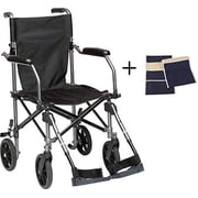 Transport Wheelchair Lightweight Folding, Lightweight Transport Chair Wheelchair With Brakes, Elevating Legrest, Carry Bag, Sheepskin Armrest Pouch, Travelite Transport Wheelchair Chair In A Bag, 19''