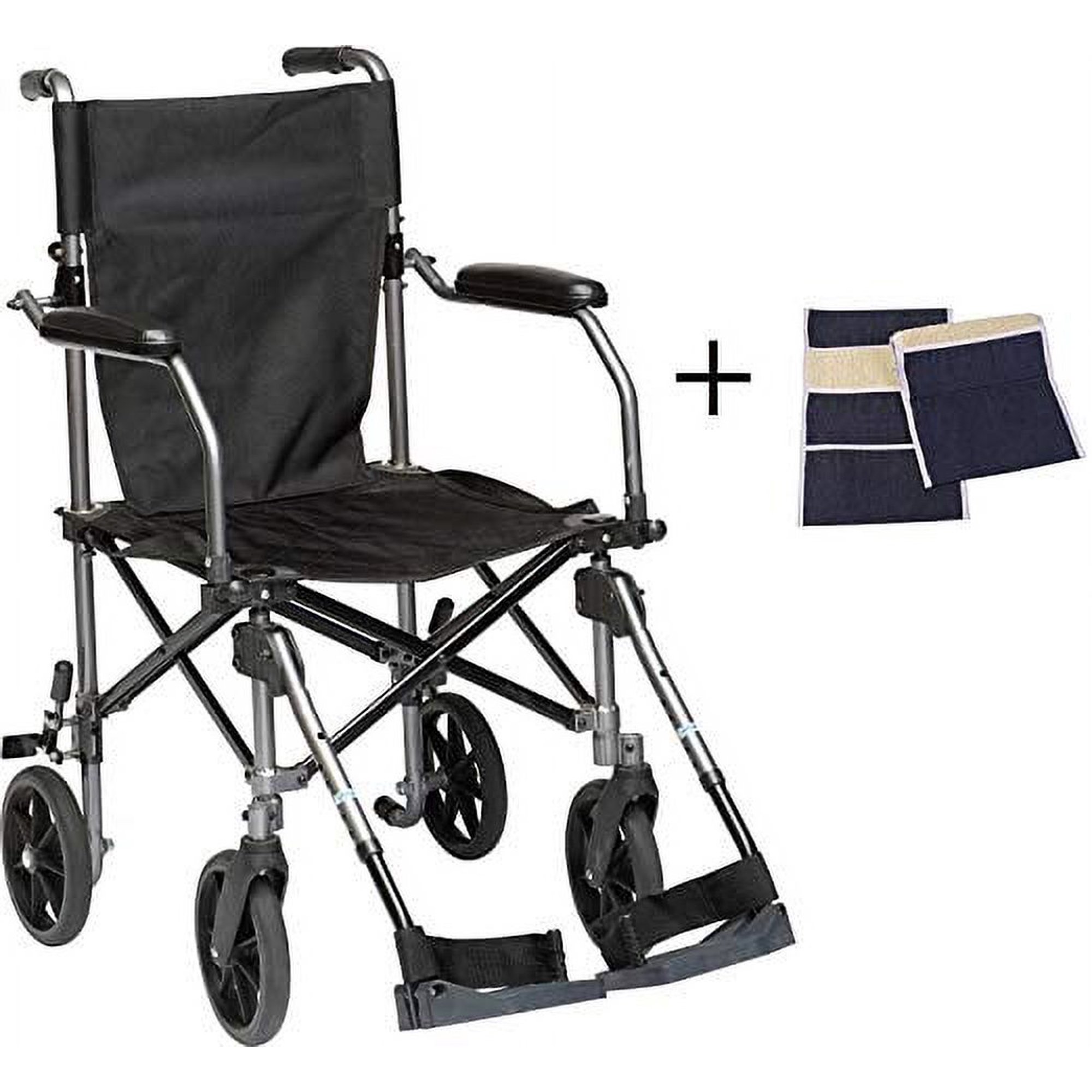 Transport Wheelchair Lightweight Folding, Lightweight Transport Chair Wheelchair With Brakes, Elevating Legrest, Carry Bag, Sheepskin Armrest Pouch, Travelite Transport Wheelchair Chair In A Bag, 19''